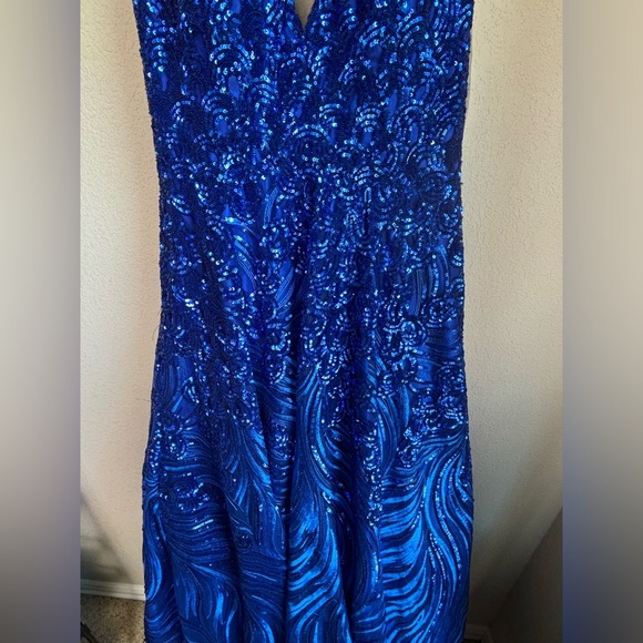 Jovani 60641 Royal Blue V-Neck Sequined Taffeta Ball Gown Prom Dress 8 - Picture 9 of 13
